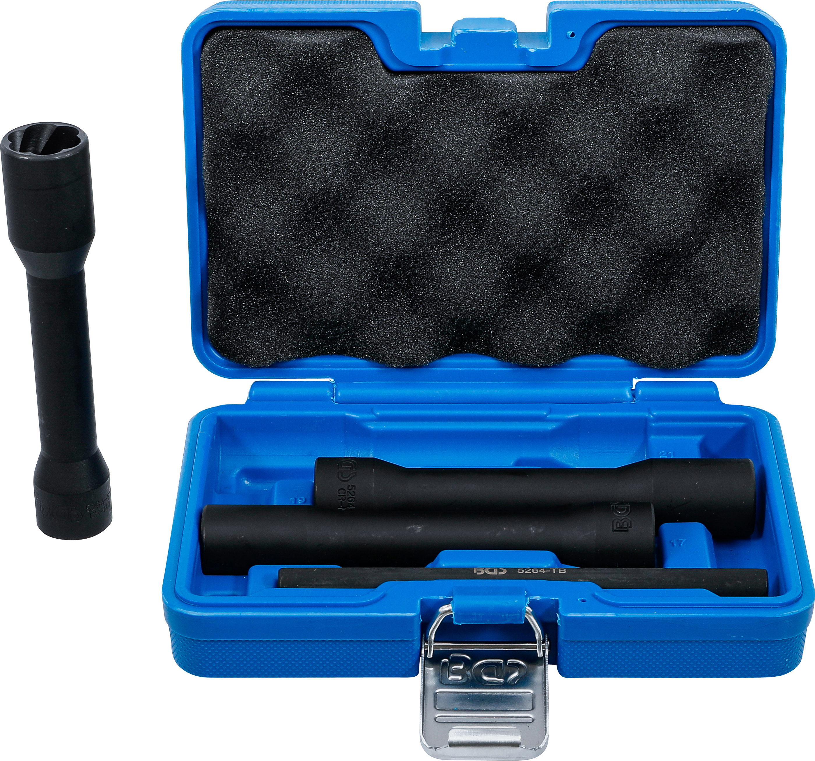 BGS 5264 Spiral-Profil-Steckschlüssel-Satz / Schraubenausdreher, tief | Antrieb Innenvierkant 12,5 mm (1/2") | SW 17 - 21 mm | 4-tlg.