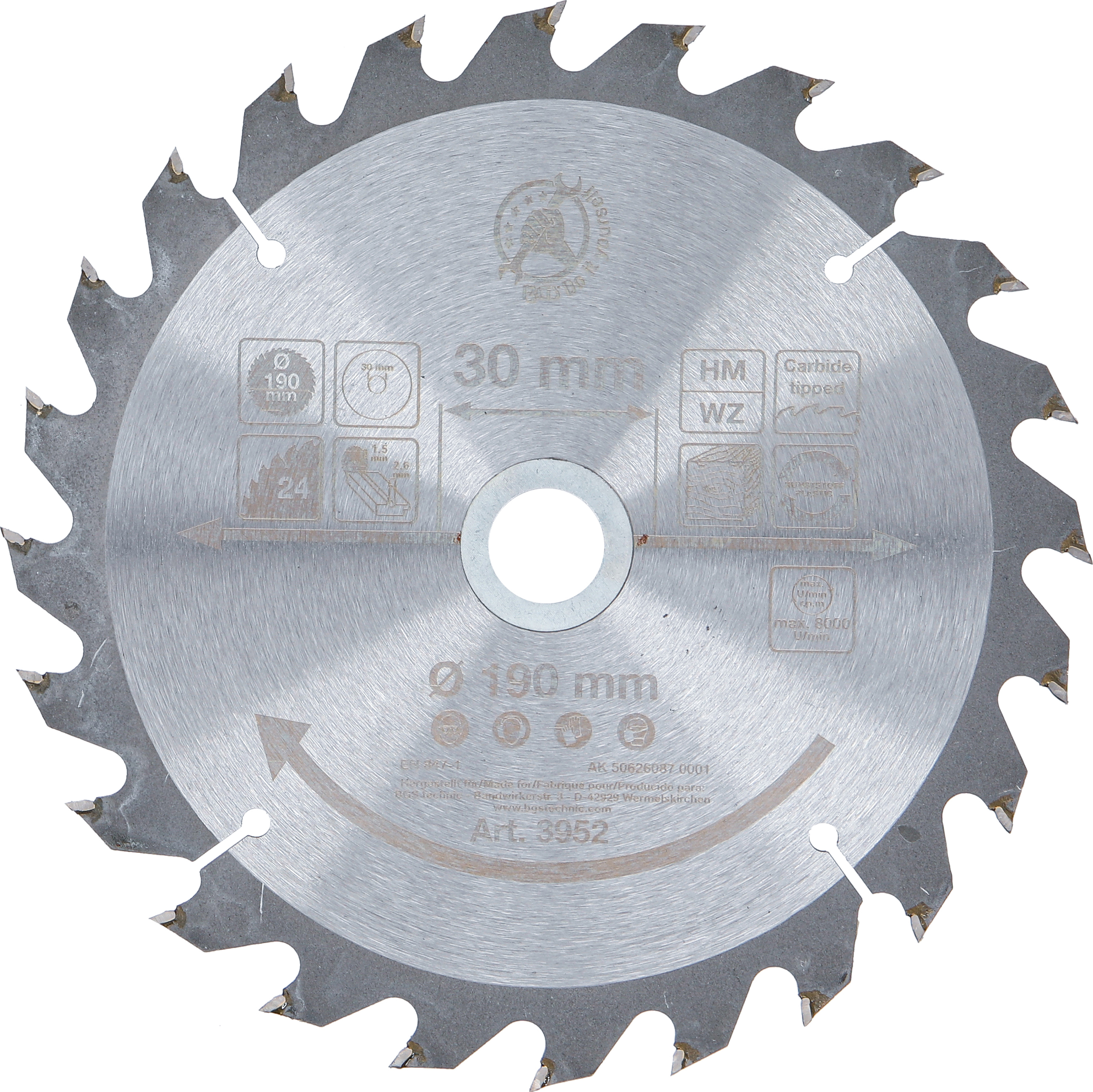 BGS 3952 Hartmetall-Kreissägeblatt | Ø 190 x 30 x 2,5 mm | 24 Zähne
