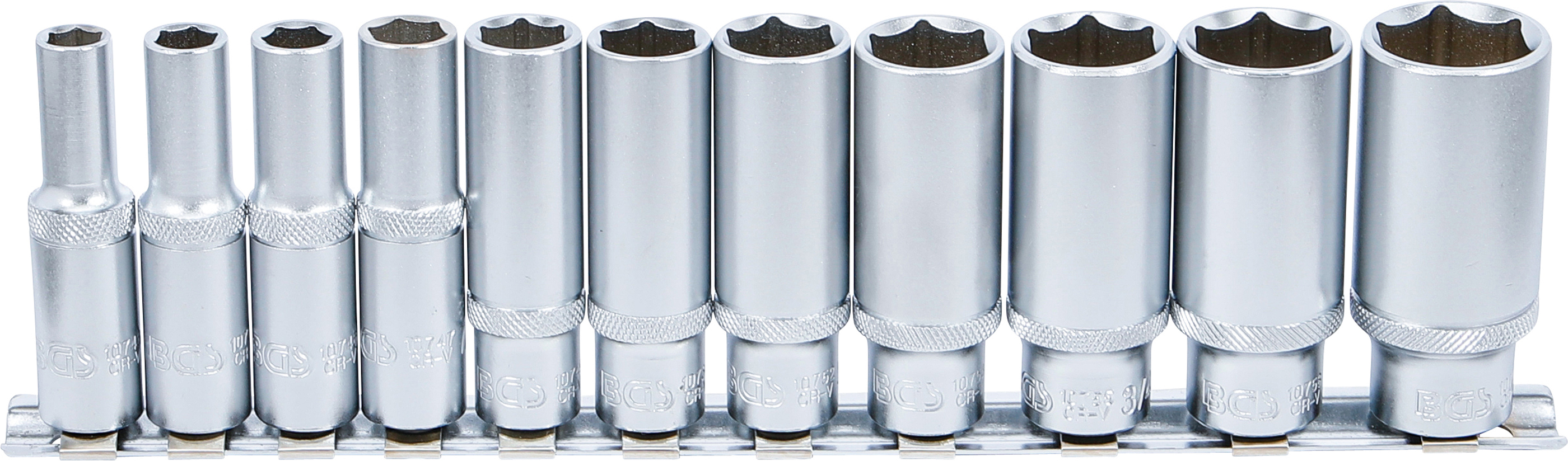 BGS 2756 Steckschlüssel-Einsatz-Satz Sechskant, tief | Antrieb Innenvierkant 10 mm (3/8") | Zollgrößen | 11-tlg.