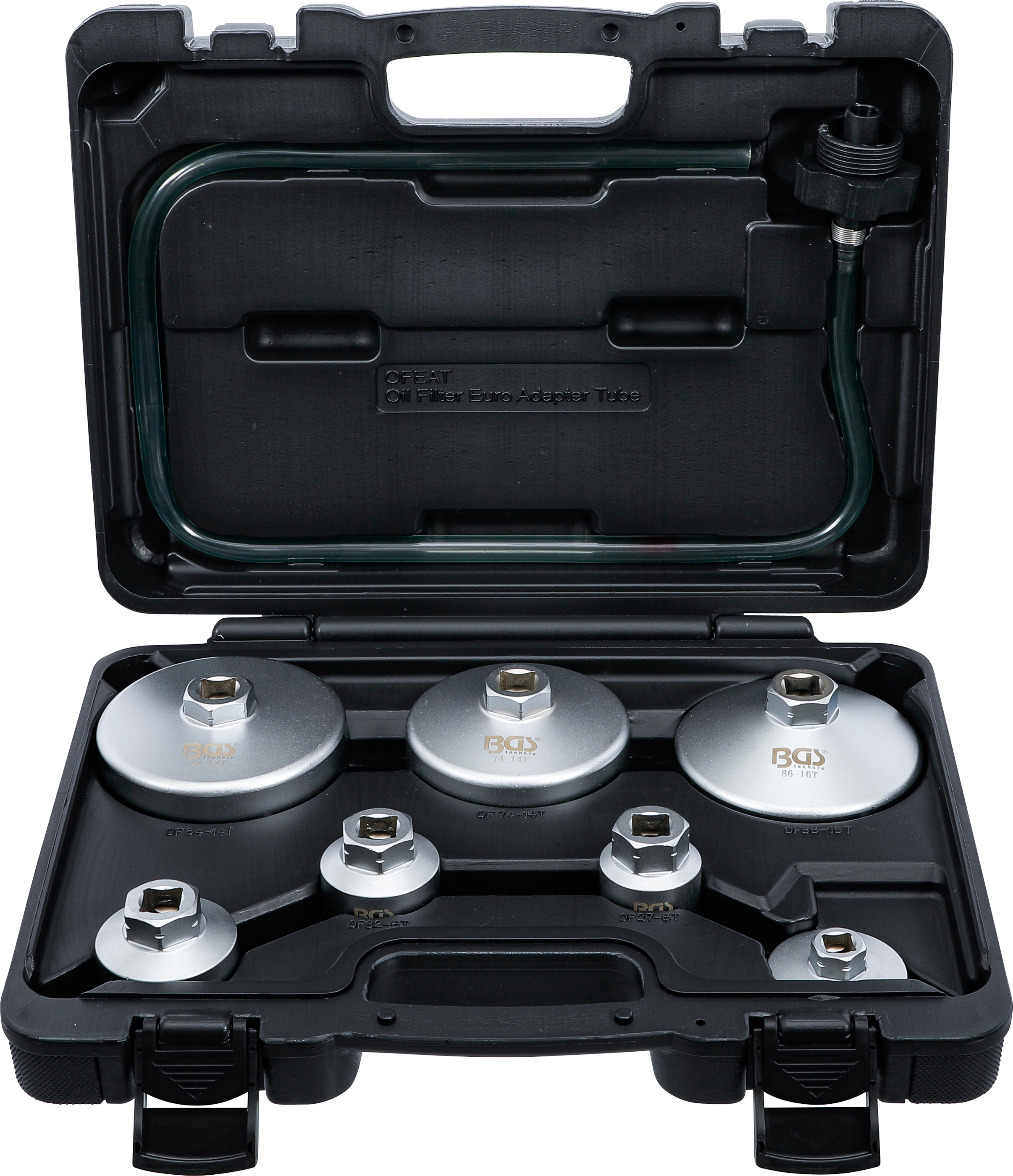 BGS 72054 Ölfilterschlüssel-Satz | mit Ölfilter-Ablassschlauch | für VAG, BMW, Citroën, Peugeot, Ford, Mercedes-Benz, Opel, Volvo | 8-tlg.