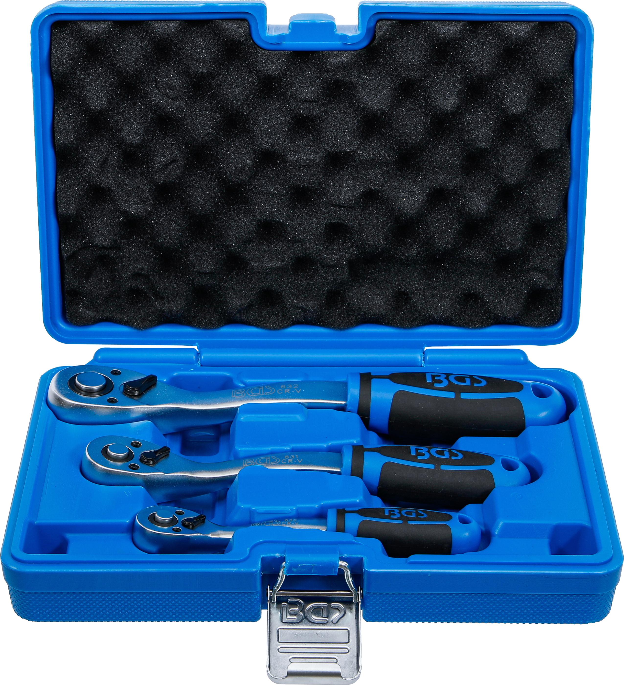 BGS 621 Umschaltknarren-Satz | feinverzahnt | Abtrieb Außenvierkant 6,3 mm (1/4") - 10 mm (3/8") - 12,5 mm (1/2") | 3-tlg.