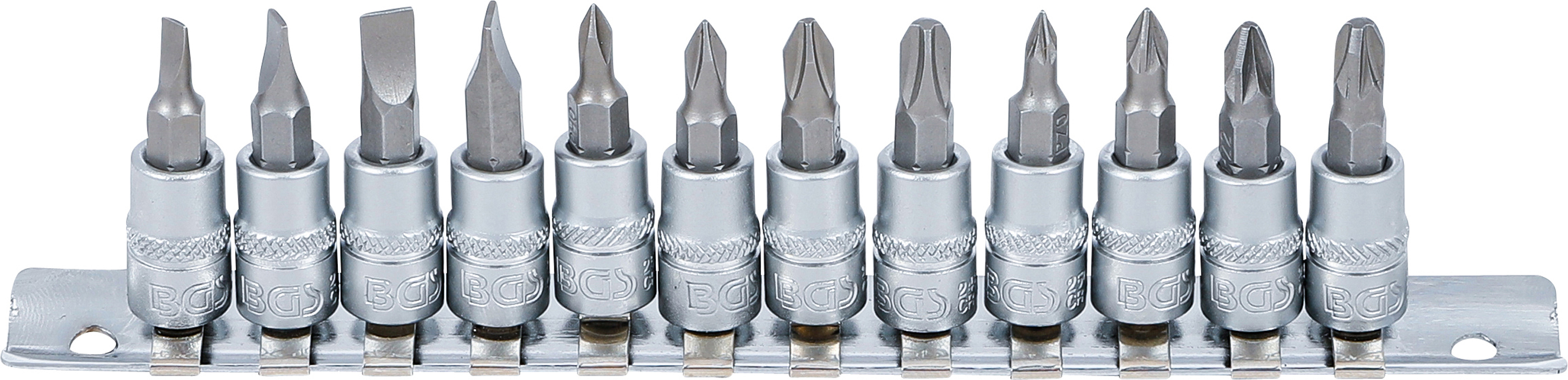 BGS 2163 Bit-Einsatz-Satz | Antrieb Innenvierkant 6,3 mm (1/4") | Schlitz, Kreuzschlitz PH, Kreuzschlitz PZ | 12-tlg.