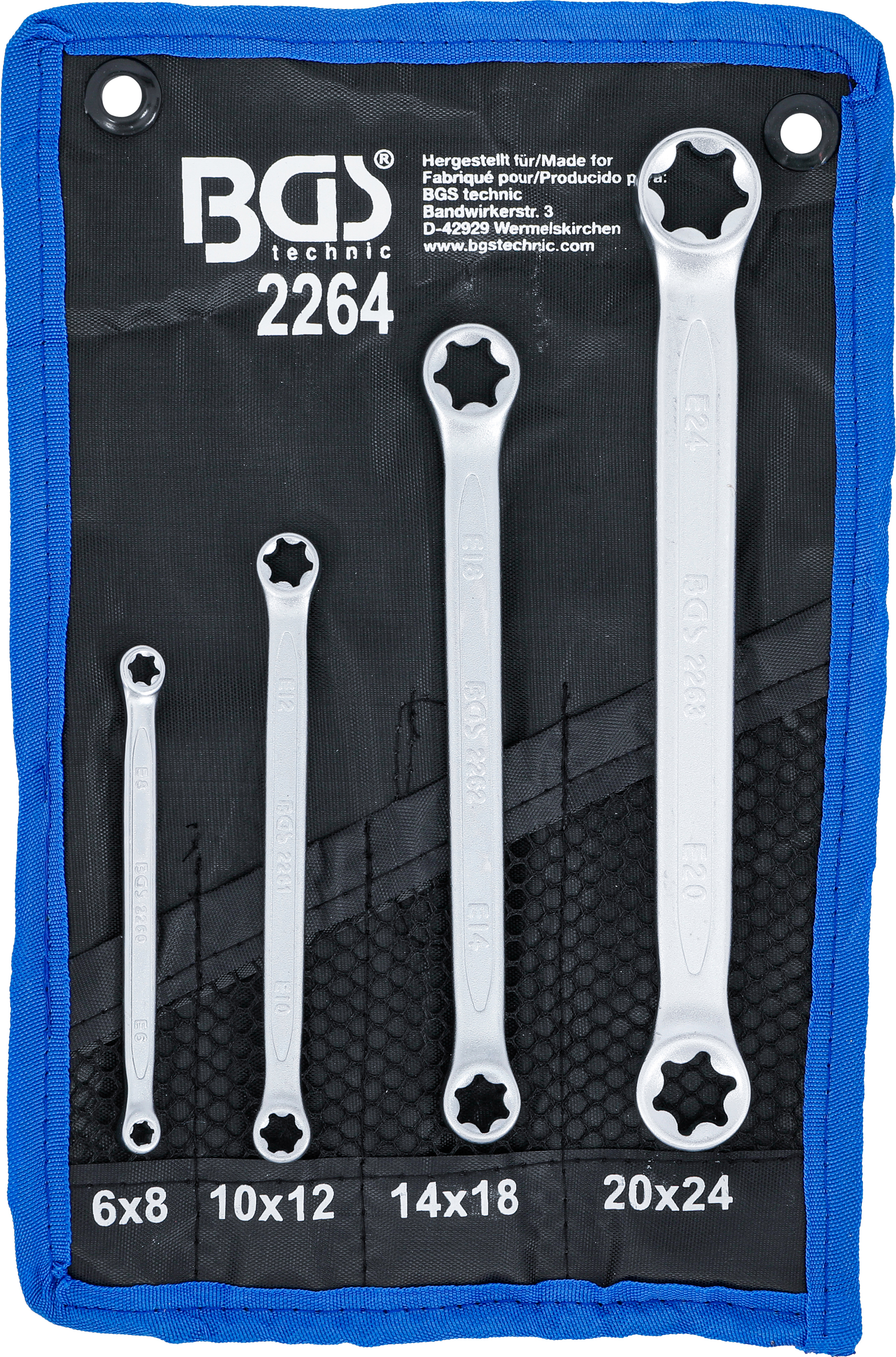 BGS 2264 Doppel-Ringschlüssel-Satz mit E-Profil-Ringköpfen | SW E6 x E8 - E20 x E24 | 4-tlg. BGS 2264 Doppel-Ringschlüssel-Satz mit E-Profil-Ringköpfen | SW E6 x E8 - E20 x E24 | 4-tlg.