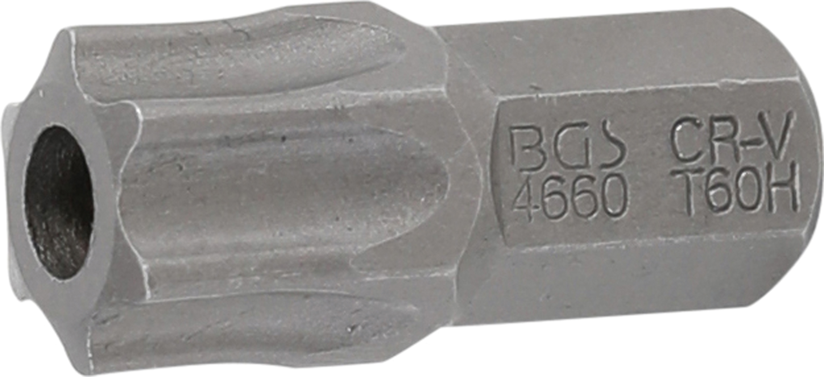 BGS 4660 Bit | Länge 30 mm | Antrieb Außensechskant 10 mm (3/8") | T-Profil (für Torx) mit Bohrung T60