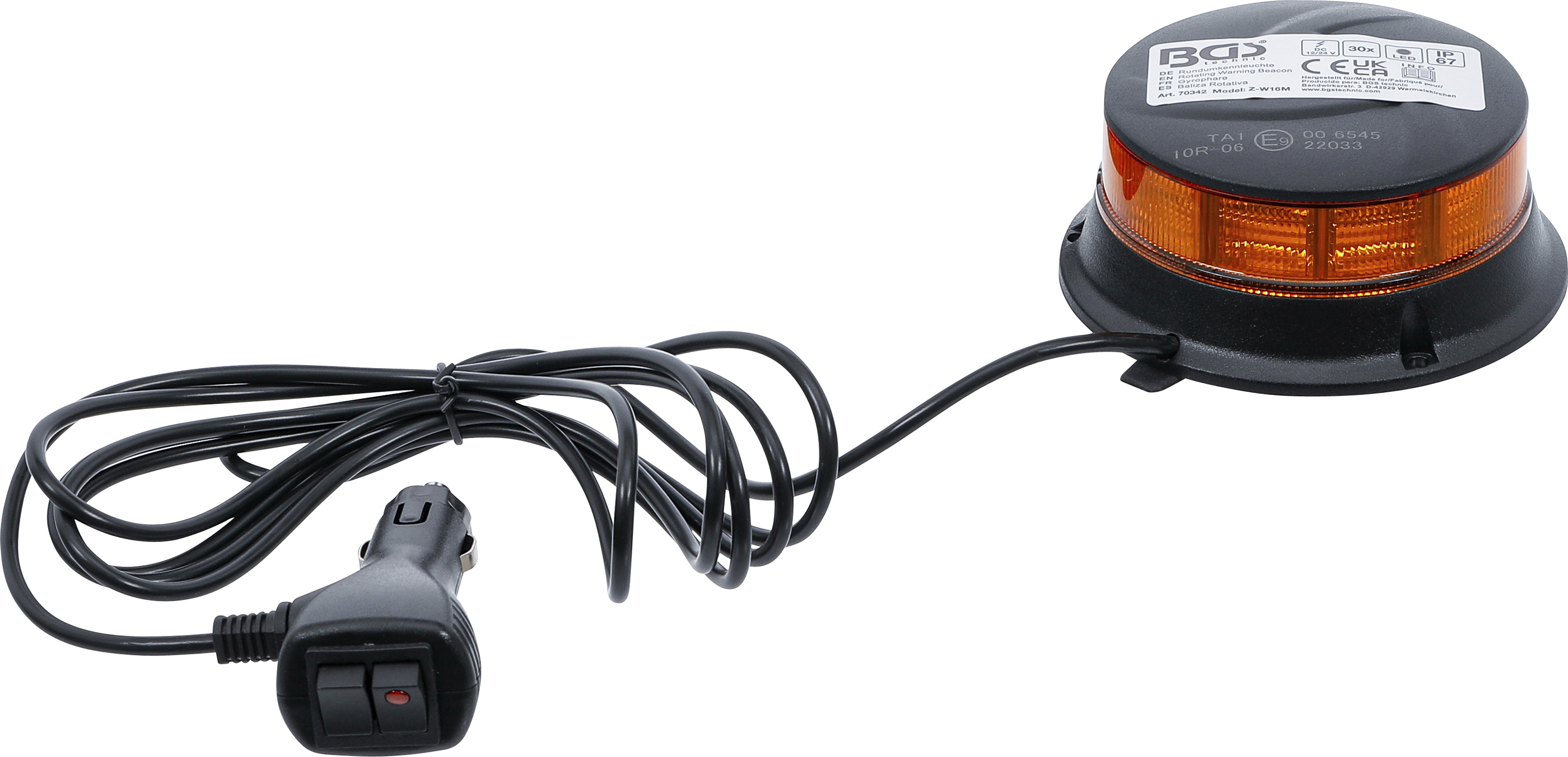 BGS 70342 Rundumkennleuchte | gelb | mit Magnet | 12 V / 24 V | Ø 130 mm