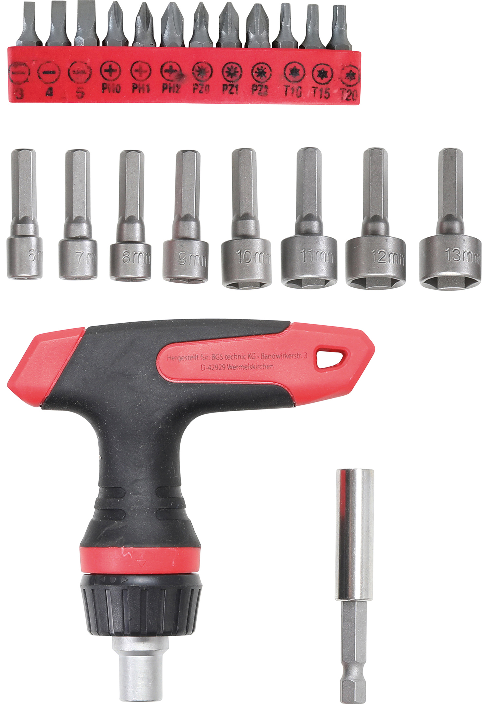 BGS 20122 Bit-/Steckschlüssel-Einsatz-Satz | mit Ratschen-T-Griff für Bits, umschaltbar | 22-tlg.