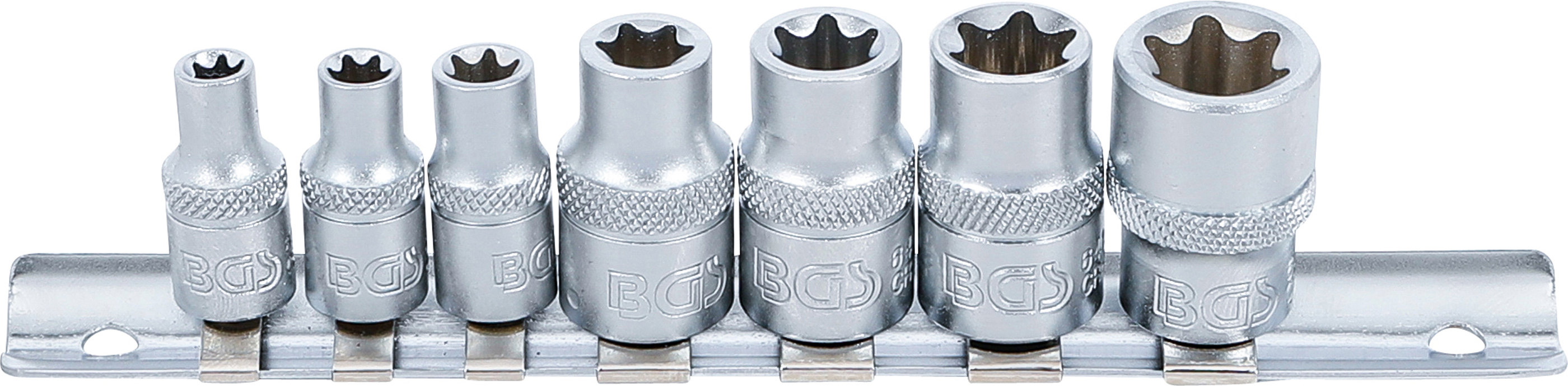BGS 2027 Steckschlüssel-Einsatz-Satz E-Profil | Antrieb Innenvierkant 6,3 mm (1/4") / 10 mm (3/8") | SW E6 - E16 | 7 tlg.