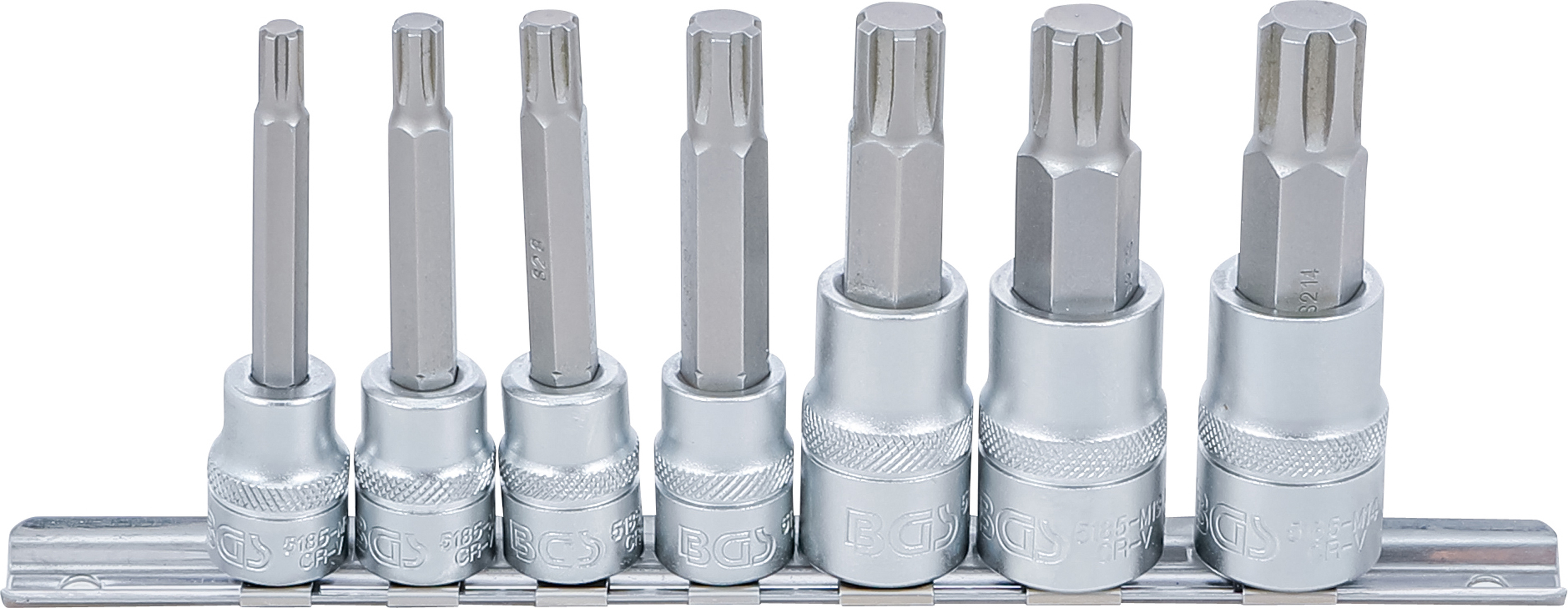 BGS 5185 Bit-Einsatz-Satz | Antrieb Innenvierkant 10 mm (3/8") / 12,5 mm (1/2") | Keil-Profil (für RIBE) M6 - M14 | 7-tlg.