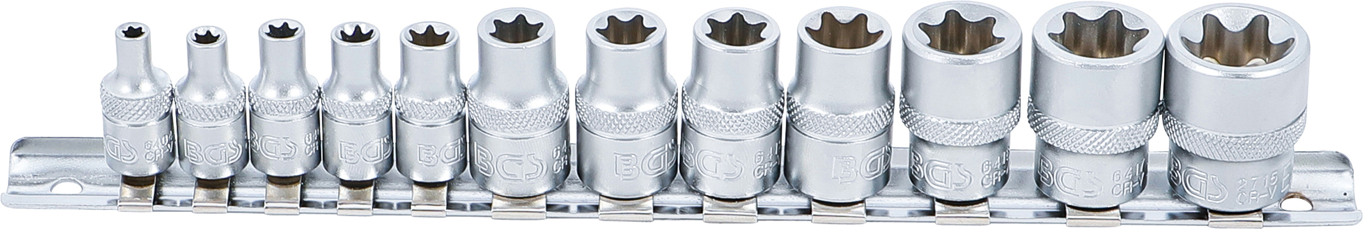 BGS 2038 Steckschlüssel-Einsatz-Satz E-Profil | Antrieb Innenvierkant 6,3 mm (1/4") / 10 mm (3/8") | SW E4 - E20 | 12-tlg.