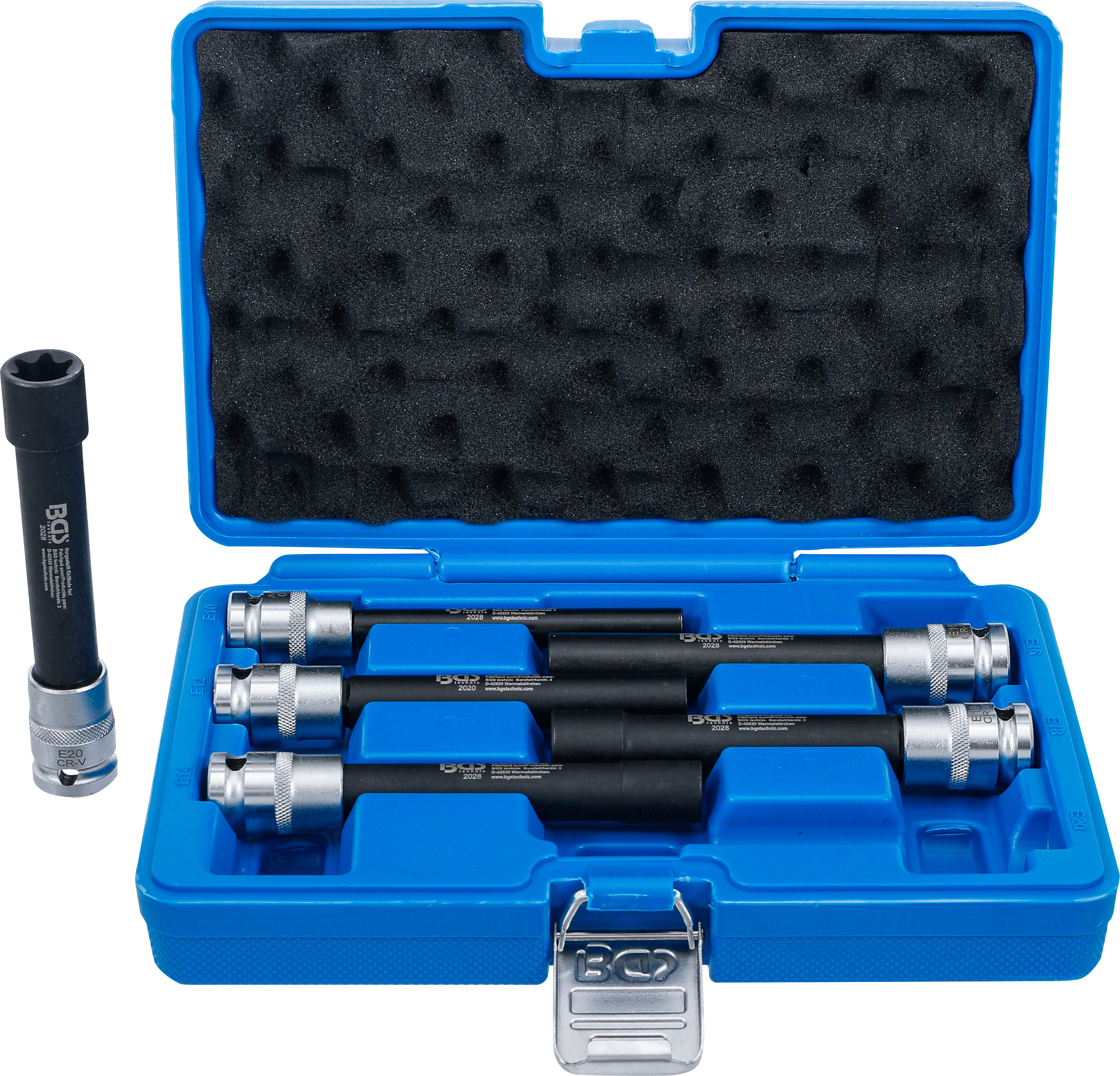 BGS 2028 Steckschlüssel-Einsatz-Satz E-Profil, extra lang | Antrieb Innenvierkant 12,5 mm (1/2") | SW E10 - E20 | 6-tlg.