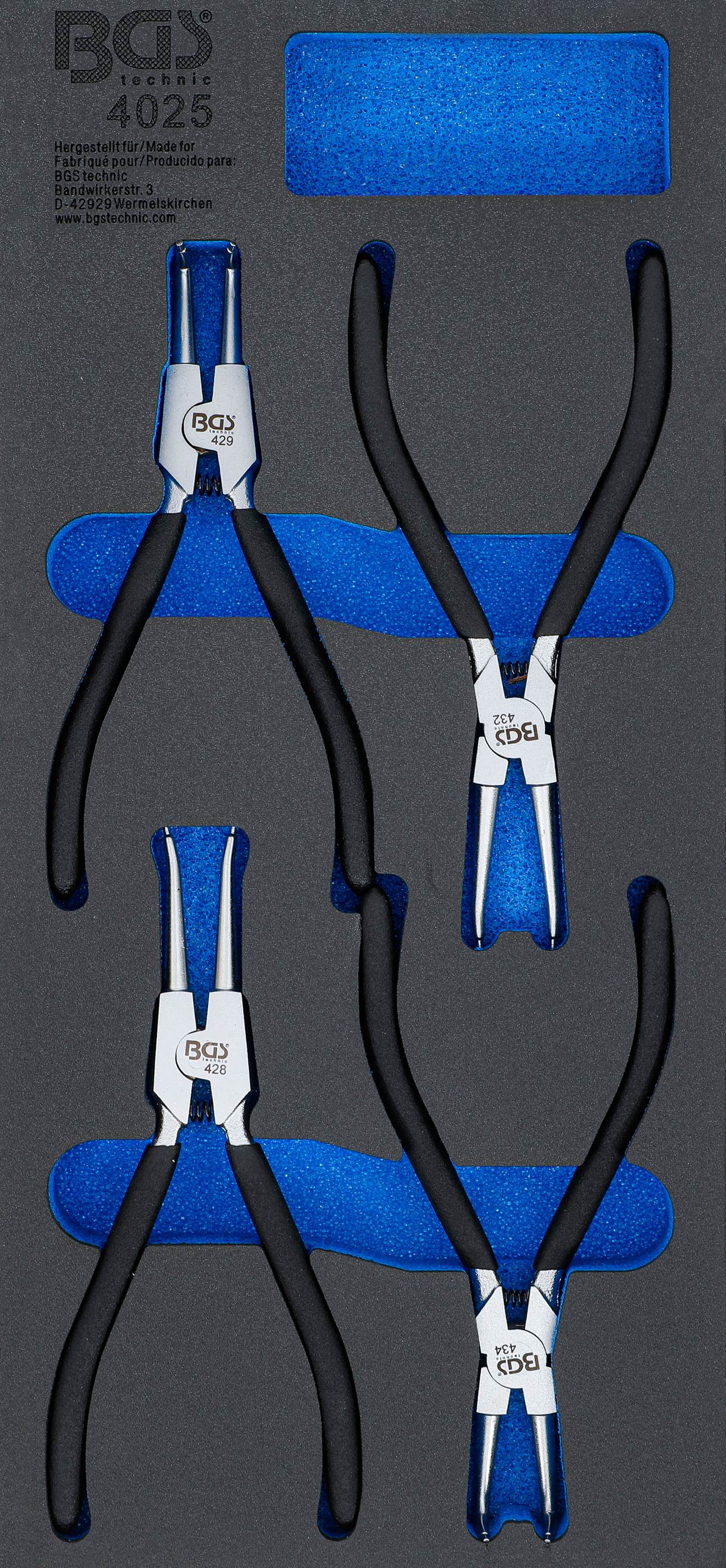 BGS 4025 Werkstattwageneinlage 1/3: Sprengringzangen-Satz | 4-tlg.