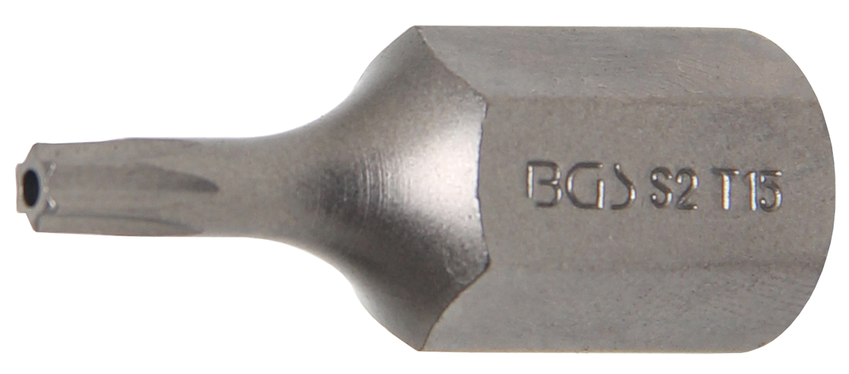 BGS 4615 Bit | Länge 30 mm | Antrieb Außensechskant 10 mm (3/8") | T-Profil (für Torx) mit Bohrung T15
