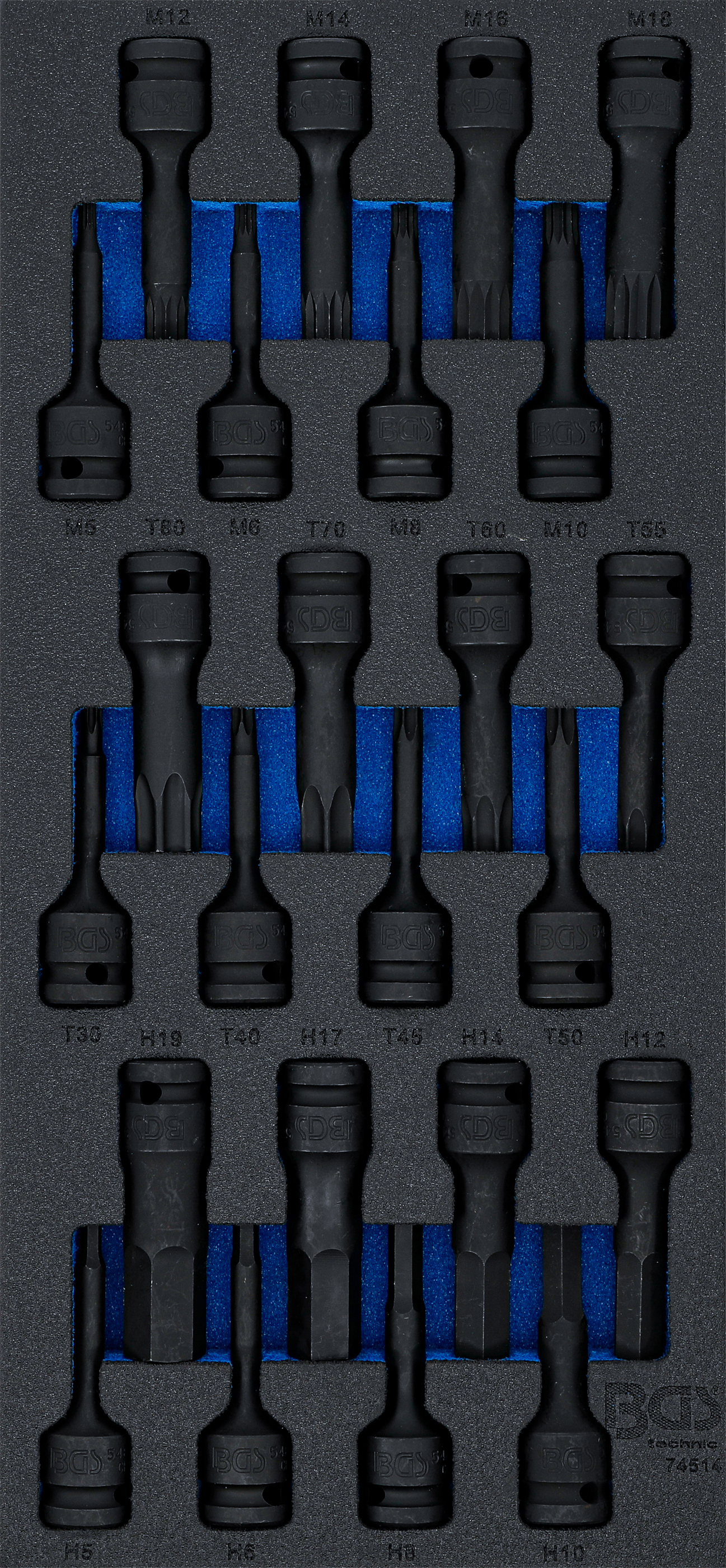 BGS 74514 Werkstattwageneinlage 1/3: Kraft-Bit-Einsatz-Satz | Antrieb Innenvierkant 12,5 mm (1/2") | 24-tlg.