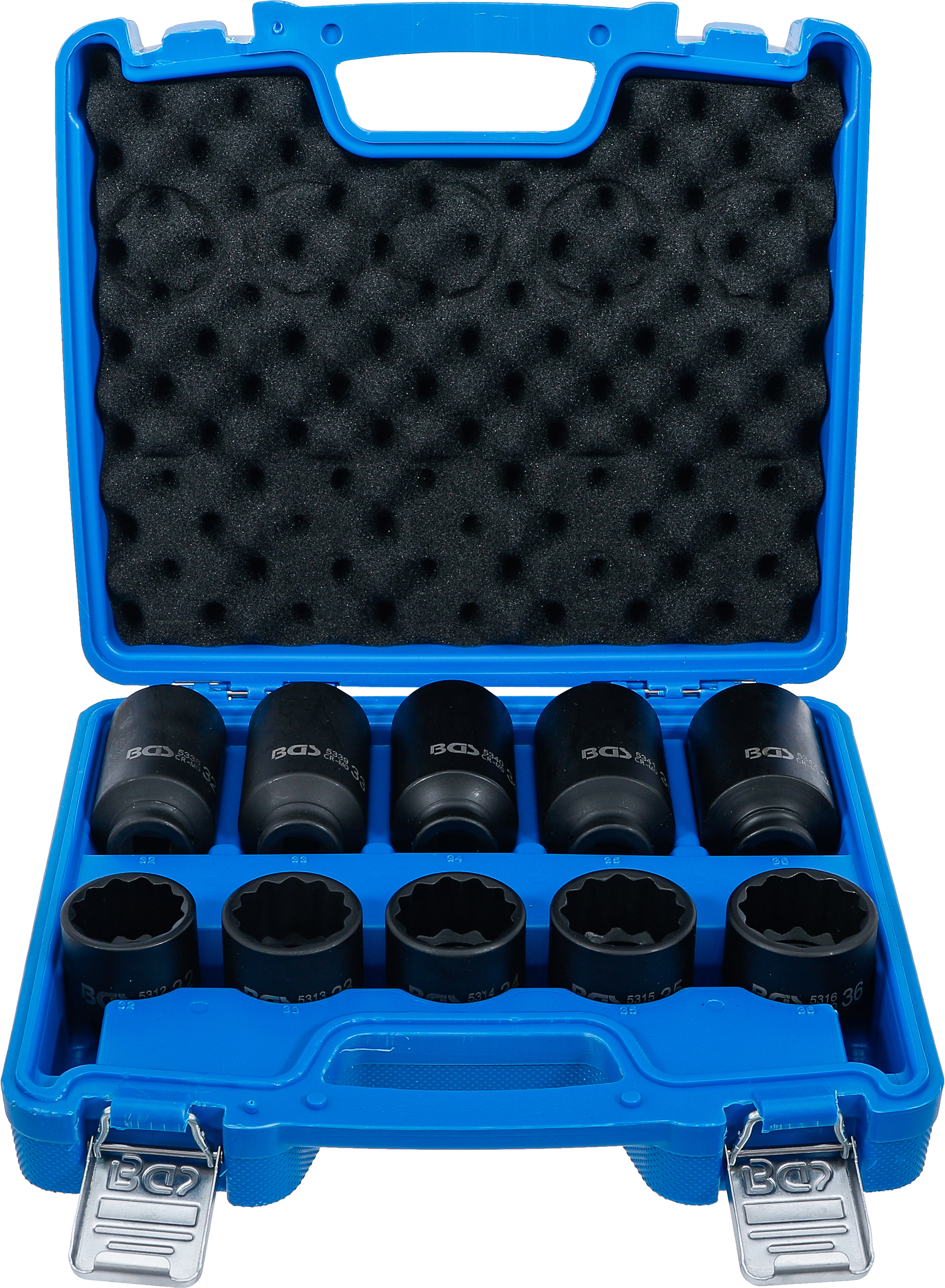 BGS 5330 Kraft-Steckschlüssel-Einsatz-Satz | Zwölfkant | Antrieb Innenvierkant 12,5 mm (1/2") | SW 32 - 36 mm | 10-tlg.