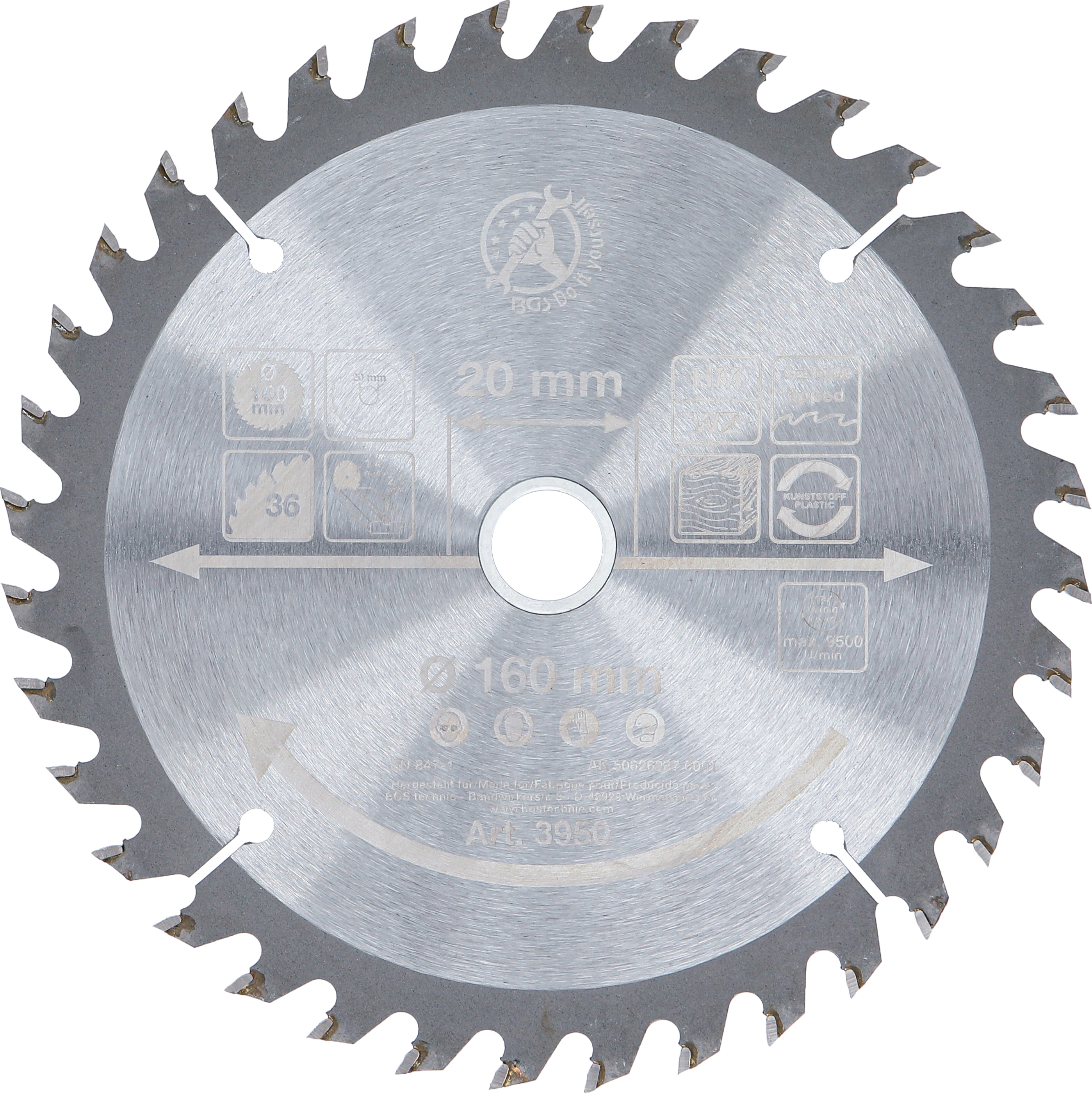 BGS 3950 Hartmetall-Kreissägeblatt | Ø 160 x 20 x 2,4 mm | 36 Zähne