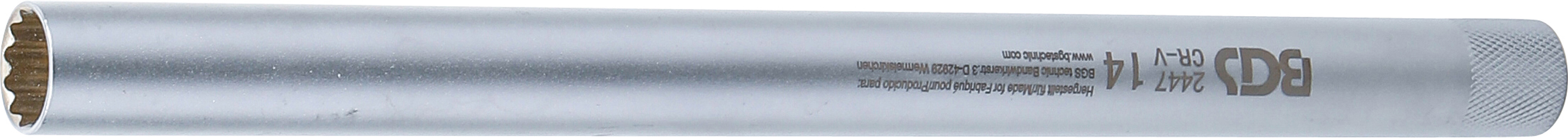 BGS 2447 Zündkerzen-Einsatz mit Magnet, Zwölfkant, extra lang | Antrieb Innenvierkant 10 mm (3/8") | SW 14 mm