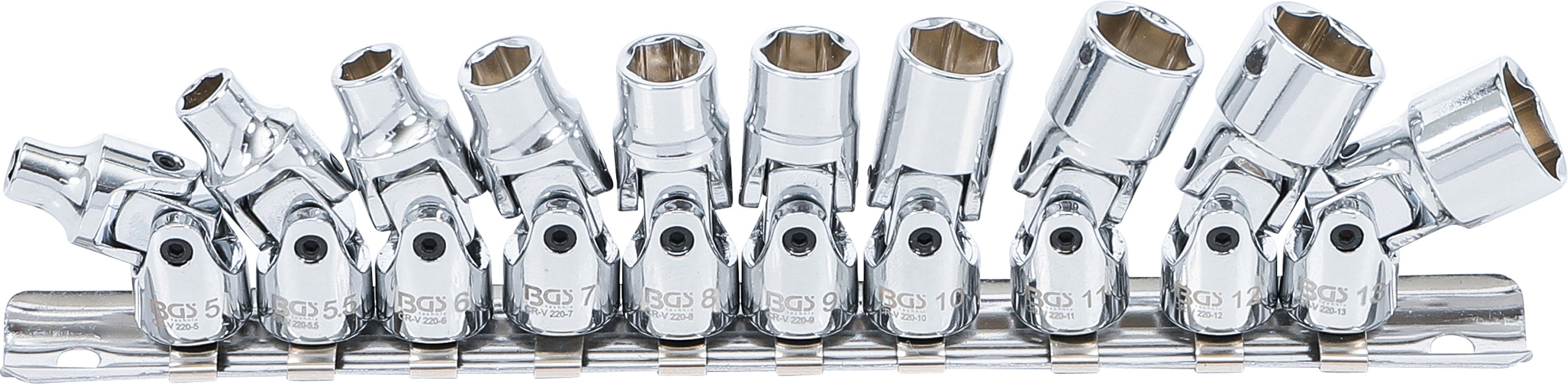 BGS 220 Gelenk-Steckschlüssel-Satz | Antrieb Innenvierkant 6,3 mm (1/4") | SW 5 - 13 mm | 10-tlg.