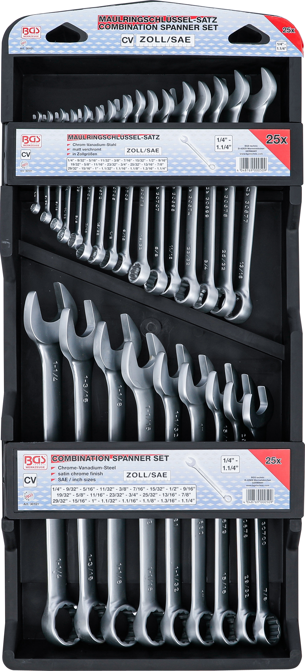 BGS 30101 Maul-Ringschlüssel-Satz | Zollgrößen | SW 1/4" - 1.1/4" | 25-tlg.