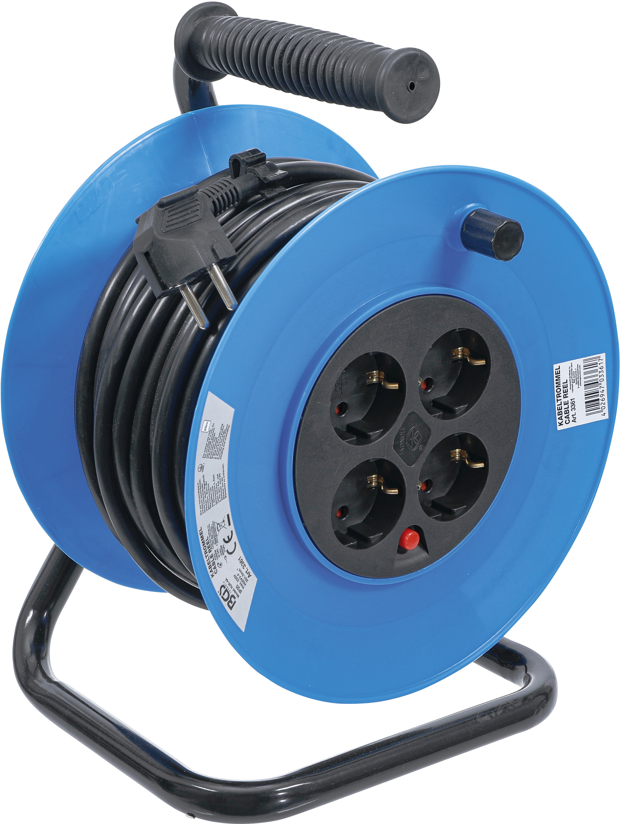 BGS 3361 Kabeltrommel | 25 m | 3 x 1,5 mm² | 4 Steckdosen | IP 20 | 3000 W BGS 3361 Kabeltrommel | 25 m | 3 x 1,5 mm² | 4 Steckdosen | IP 20 | 3000 W