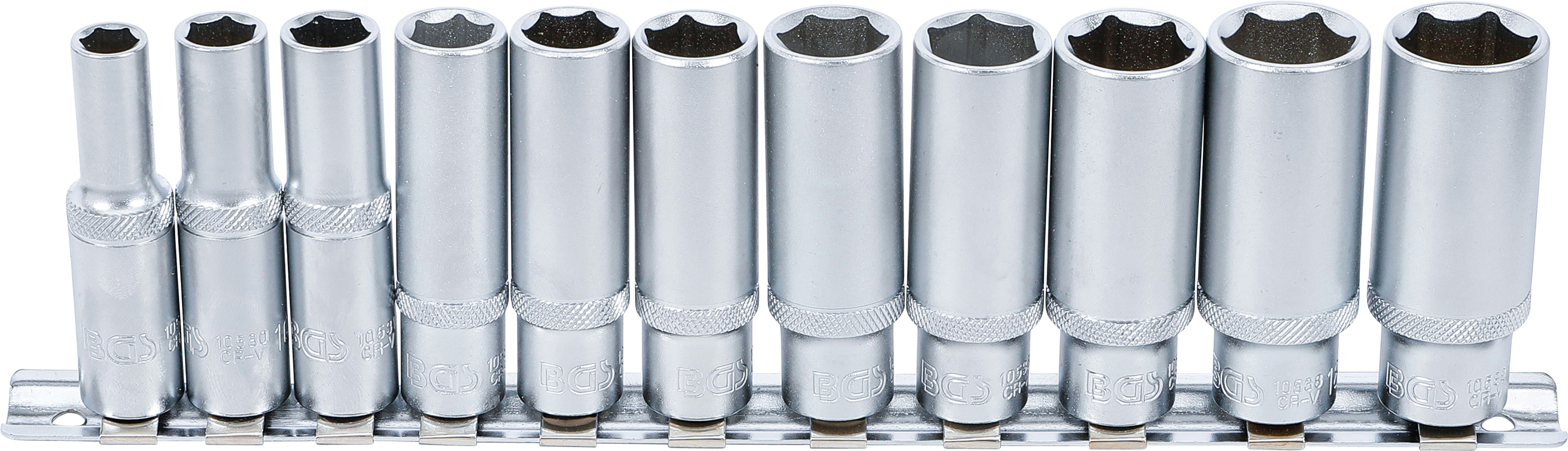 BGS 2222 Steckschlüssel-Einsatz-Satz Sechskant, tief | Antrieb Innenvierkant 10 mm (3/8") | SW 8 - 19 mm | 11-tlg. BGS 2222 Steckschlüssel-Einsatz-Satz Sechskant, tief | Antrieb Innenvierkant 10 mm (3/8") | SW 8 - 19 mm | 11-tlg.