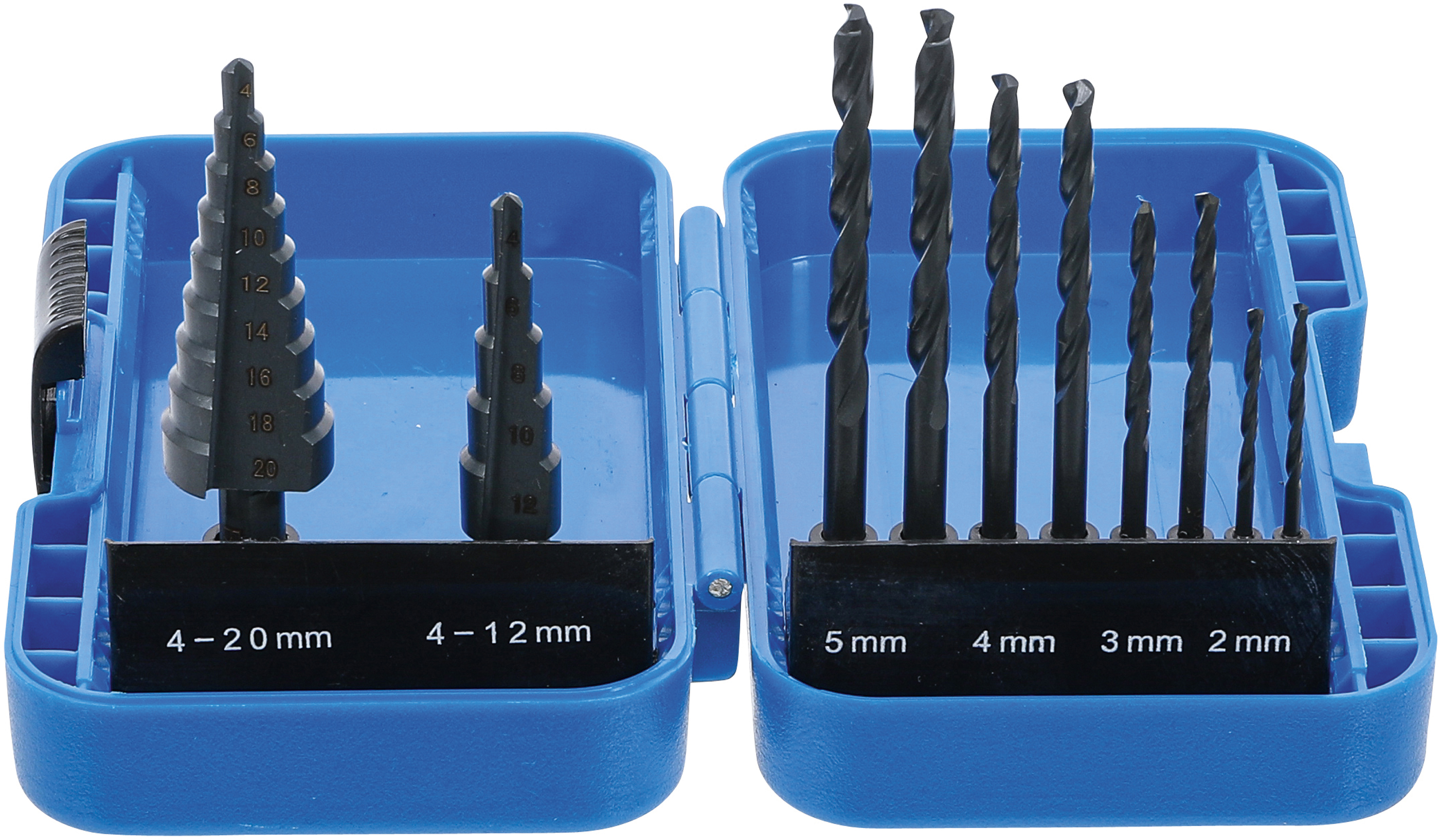 BGS 1686 Stufenbohrer- und Spiralbohrer-Satz | HSS | 4 - 12 / 4 - 20 mm | 2 - 5 mm | 10-tlg. BGS 1686 Stufenbohrer- und Spiralbohrer-Satz | HSS | 4 - 12 / 4 - 20 mm | 2 - 5 mm | 10-tlg.