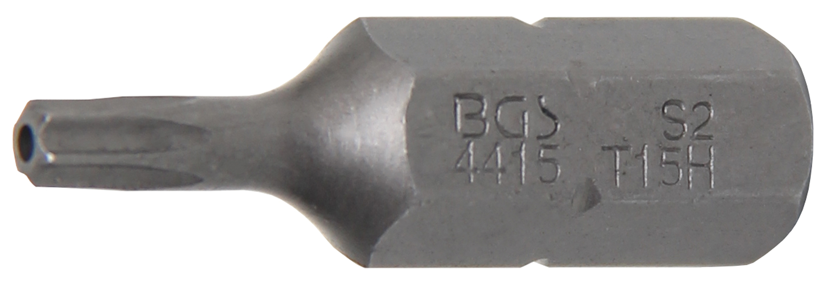 BGS 4415 Bit | Länge 30 mm | Antrieb Außensechskant 8 mm (5/16") | T-Profil (für Torx) mit Bohrung T15