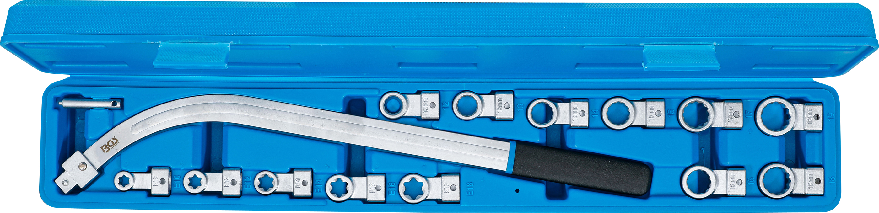 BGS 1312 Spannrollenschlüssel-Satz | Zwölfkant SW 12 - 19 mm / E-Profil SW E10 - E18 | 15-tlg.