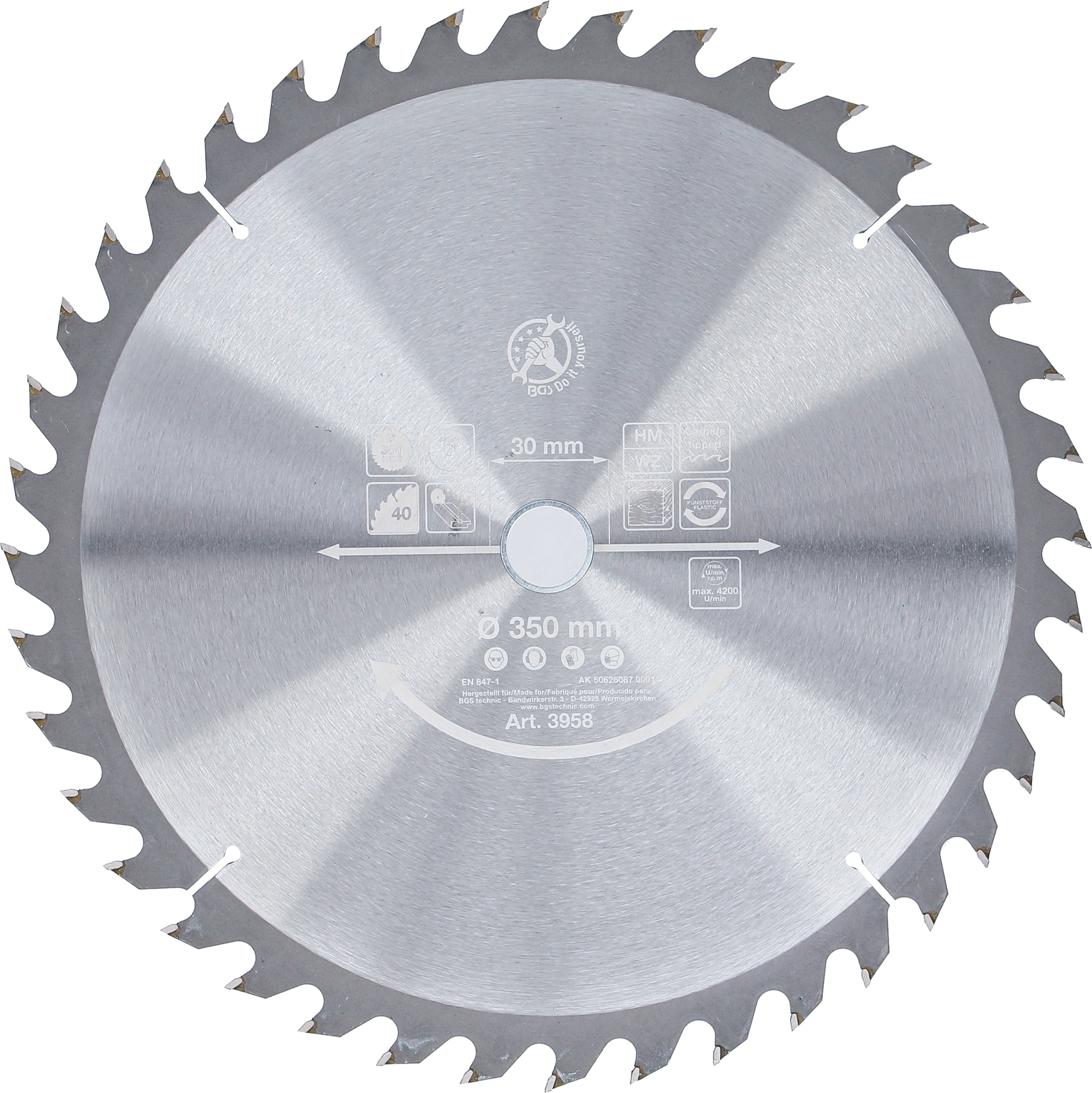 BGS 3958 Hartmetall-Kreissägeblatt | Ø 350 x 30 x 3,4 mm | 40 Zähne