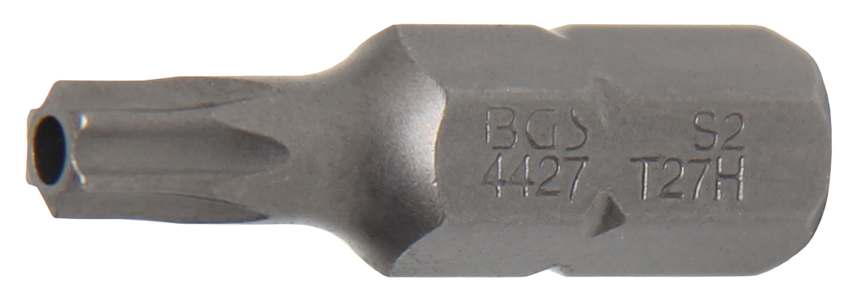BGS 4427 Bit | Länge 30 mm | Antrieb Außensechskant 8 mm (5/16") | T-Profil (für Torx) mit Bohrung T27