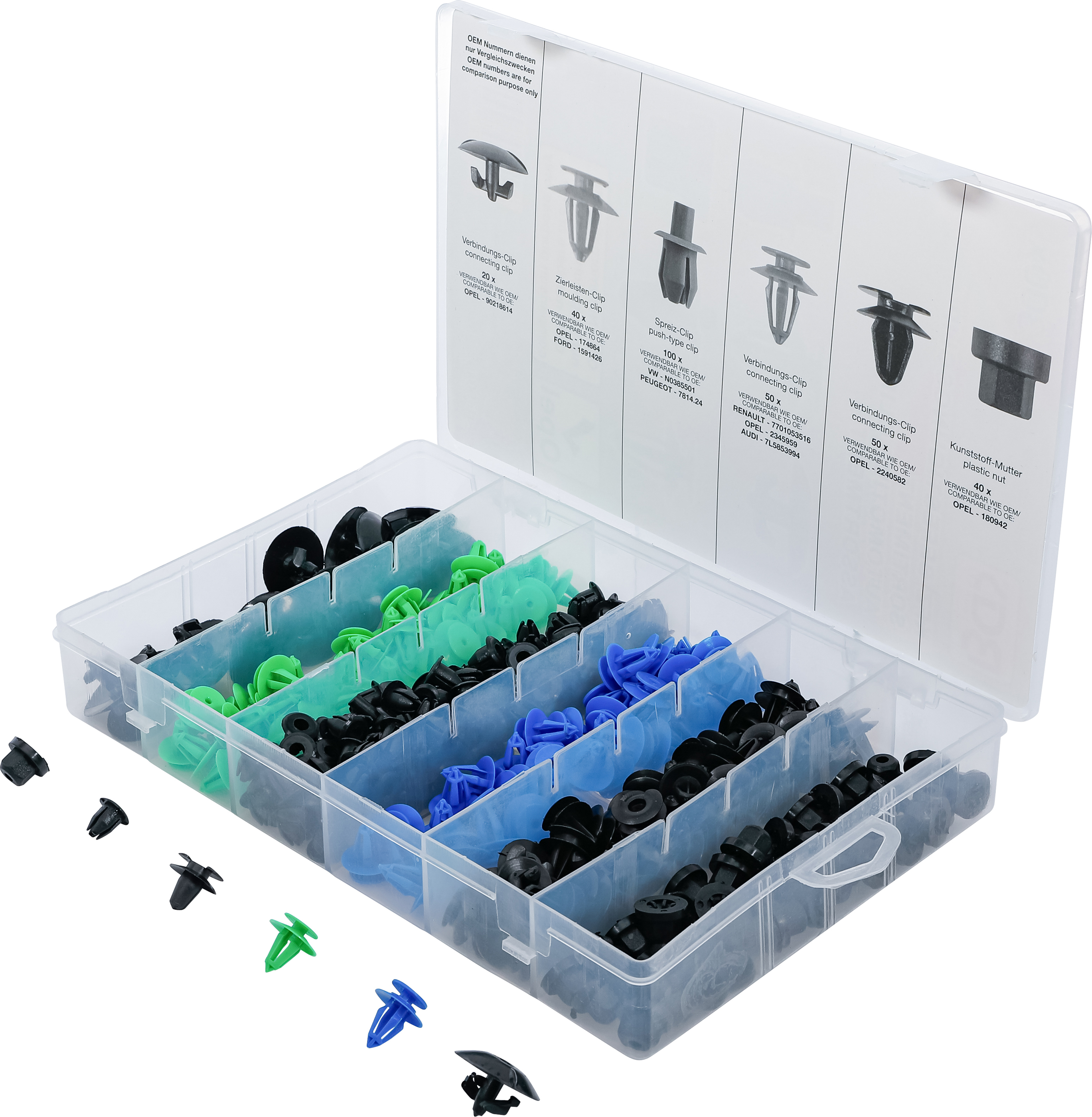 BGS 9049 Kfz-Befestigungsclip-Sortiment für Opel | 300-tlg.