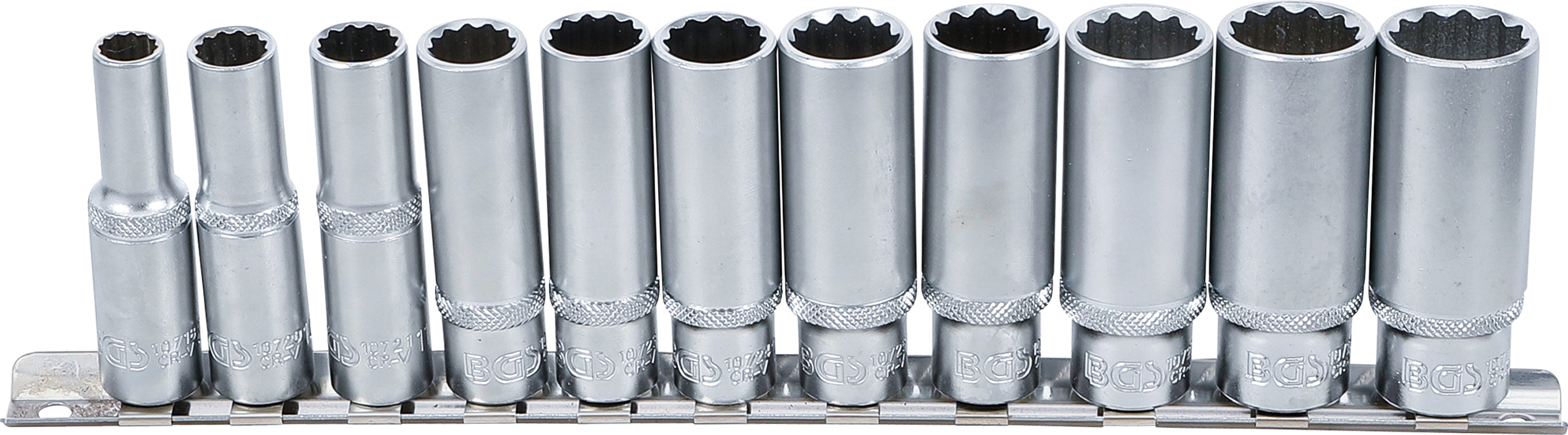 BGS 5252 Steckschlüssel-Einsatz-Satz Zwölfkant, tief | Antrieb Innenvierkant 10 mm (3/8") | SW 8 - 19 mm | 11-tlg.